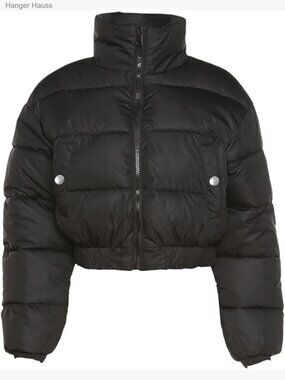Cropped Puffer Jacket Winter Quilted Coat Full Zip Stand Collar